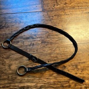 Eileen fisher black leather braided belt m-l